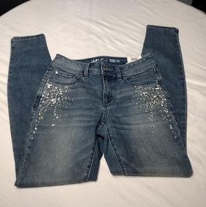 International Concepts Mid-Rise Rhinestone Embellished Skinny Leg Jeans